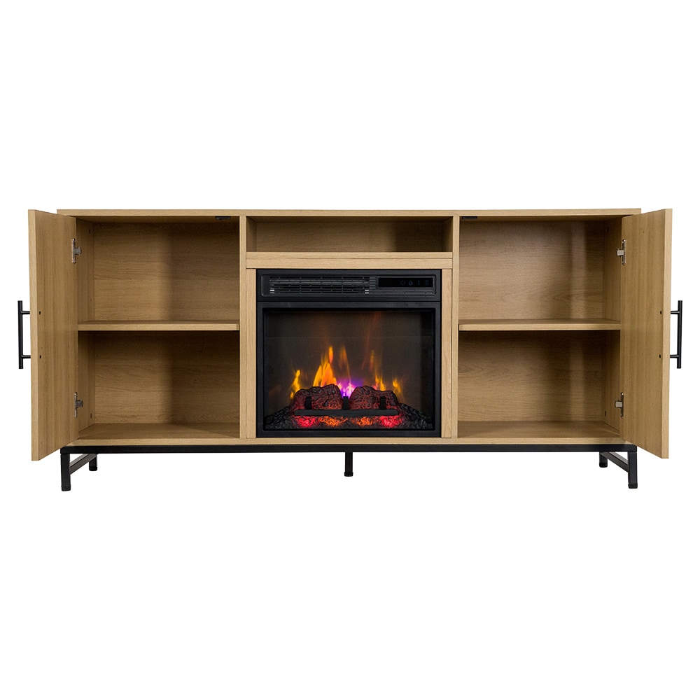 56-Inches W White Oak TV Stand with Infrared quartz Flat wall Electric Fireplace with Remote Control Included - Image 6