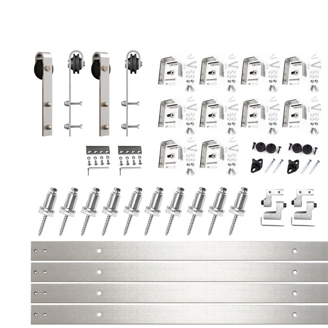 HOMACER 156-in Brushed Nickel Indoor J-strap Double Bypass Barn Door Hardware Kit