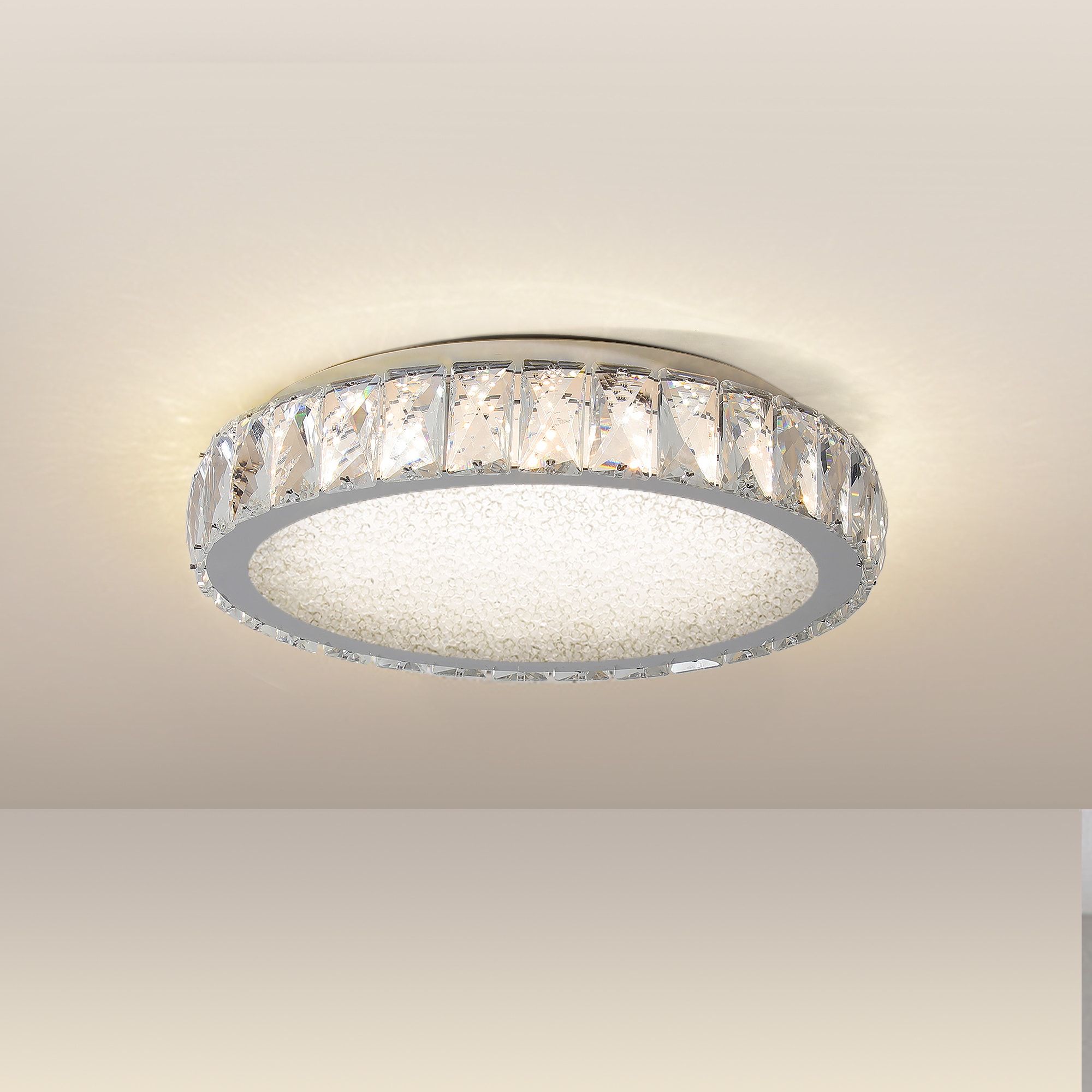 Embedded Crystal Ceiling Light 1 -Light 13.8-in Multiple finishes Clear Integrated LED Semi Flush Mount Light
