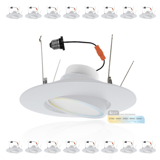 NUWATT Gimbal Retrofit Eyeball White 6-in 1200-Lumen Switchable Round Dimmable LED Canned Recessed Downlight (16-Pack)