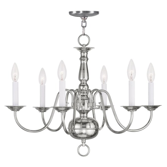Livex Lighting Williamsburgh 6-Light Polished Nickel Traditional Damp Rated Chandelier