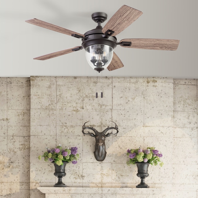 Honeywell Glencrest 52-in Bronze with Aged Teak/Dark Walnut Blades LED Indoor/Outdoor Ceiling Fan with Light (5-Blade)