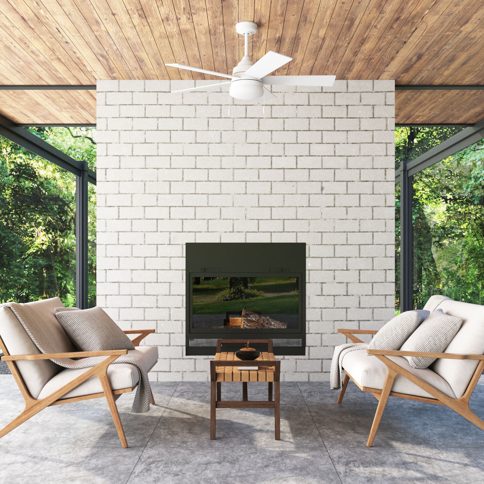 Kennerly 44-in Integrated LED Outdoor White with White/Gray Wash Blades Ceiling Fan With Light ( 5 -Blade ) - Image 3