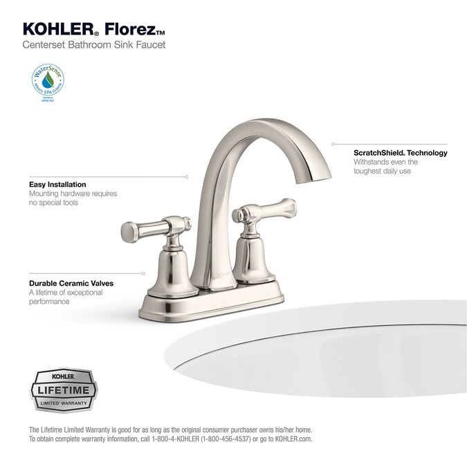 ER Florez Vibrant Polished Nickel 2-hole 2-Handle WaterSense Bathroom Sink Faucet with Drain - Image 5