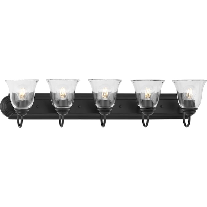 Progress Lighting Clear Glass 36-in 5-Light Matte Black Transitional Vanity Light