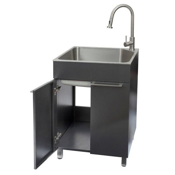 Presenza 24.1-in x 21.3-in 1-Basin Brushed Steel Drop-In Utility Tub with Faucet - Image 3