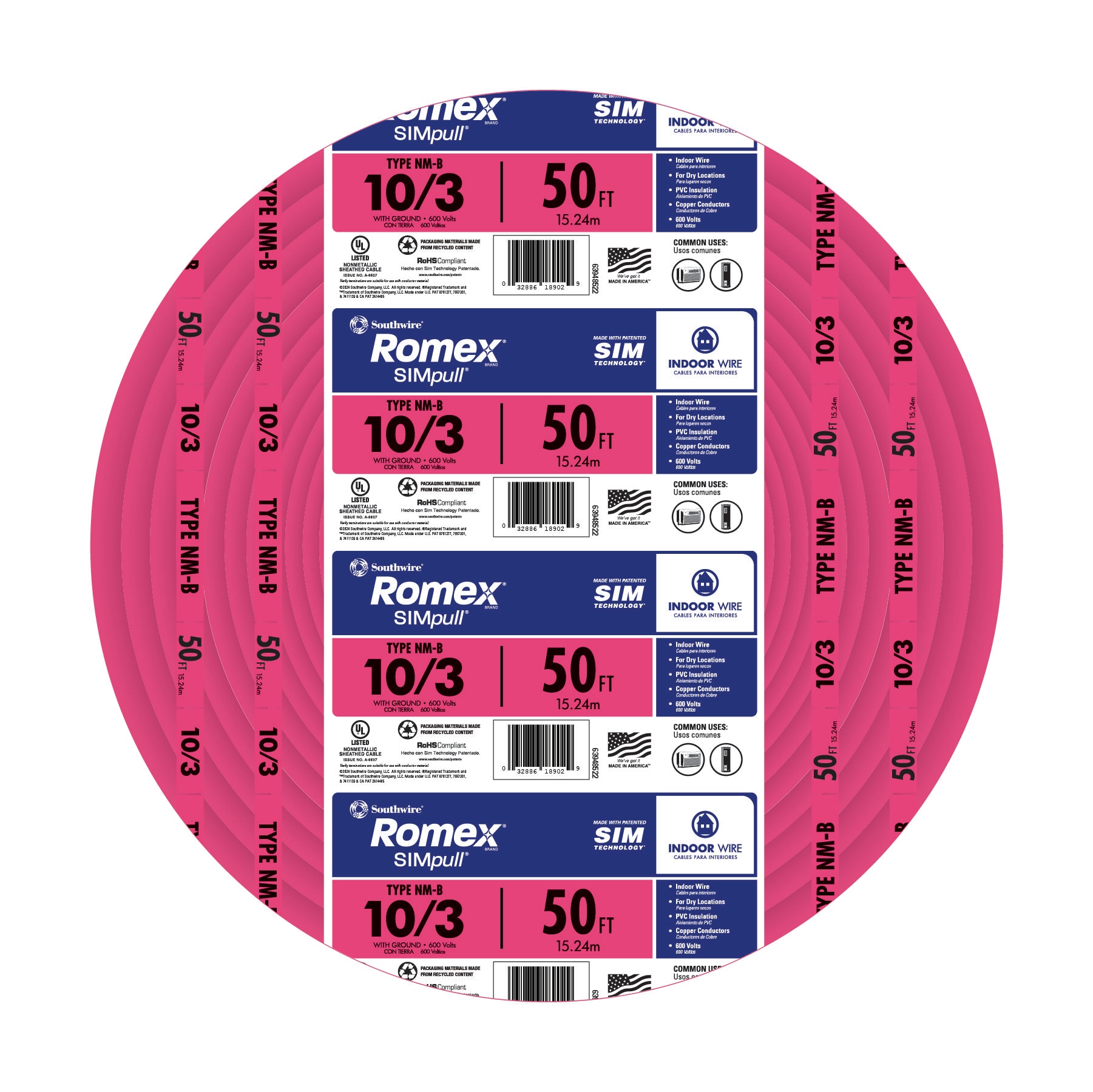 50-ft 10 / 3 / Romex SIMpull Solid Indoor CU NM-B W/G Individual pack ( By-the-roll )