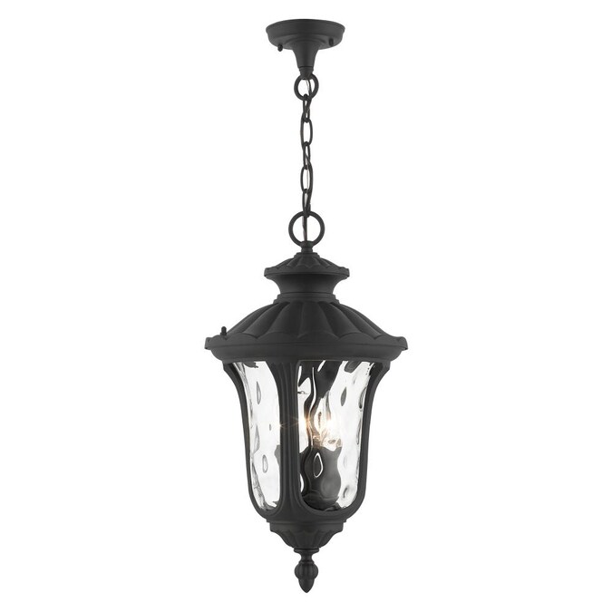 Livex Lighting Oxford 3-Light Textured Black Traditional Clear Glass Lantern Medium Outdoor Hanging Pendant Light