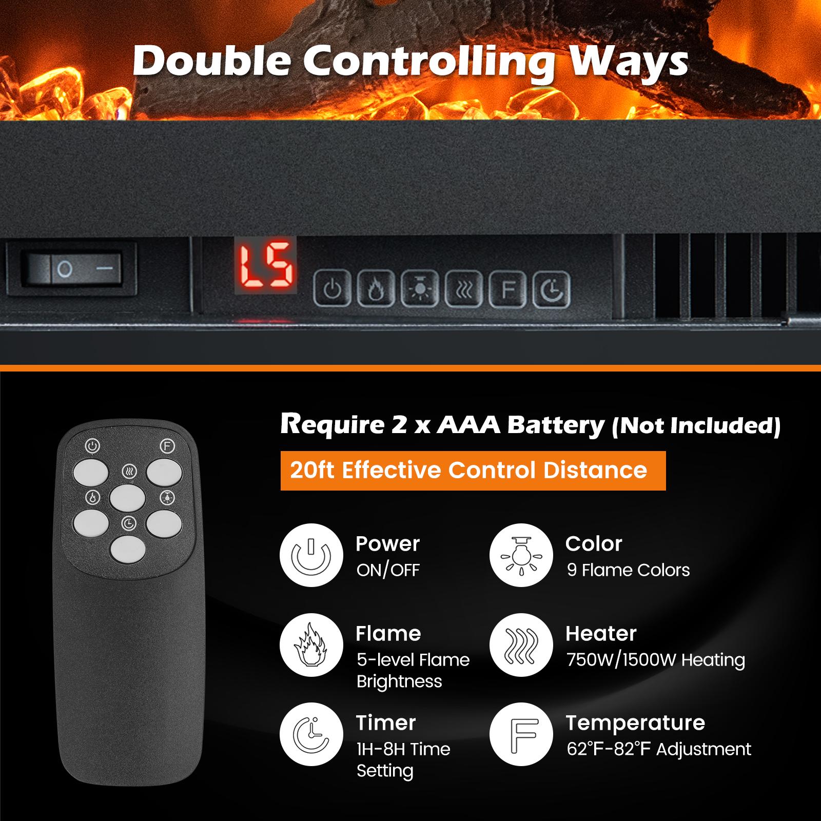 36-Inches W Black Wall mount Fan-forced Wall-mount Electric Fireplace with Remote Control Included - Image 3