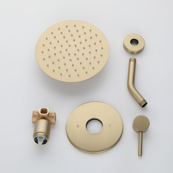 WELLFOR 8-Inch Shower System Brushed Gold 1-handle Single Function Round Shower Faucet Valve Included - Image 4