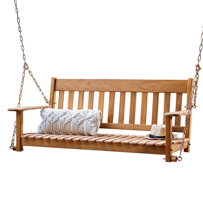 Cambridge Casual Thames Teak Wood Porch Swing - Durable Outdoor Swing with Ergonomic Curved Seat - Natural Teak Finish