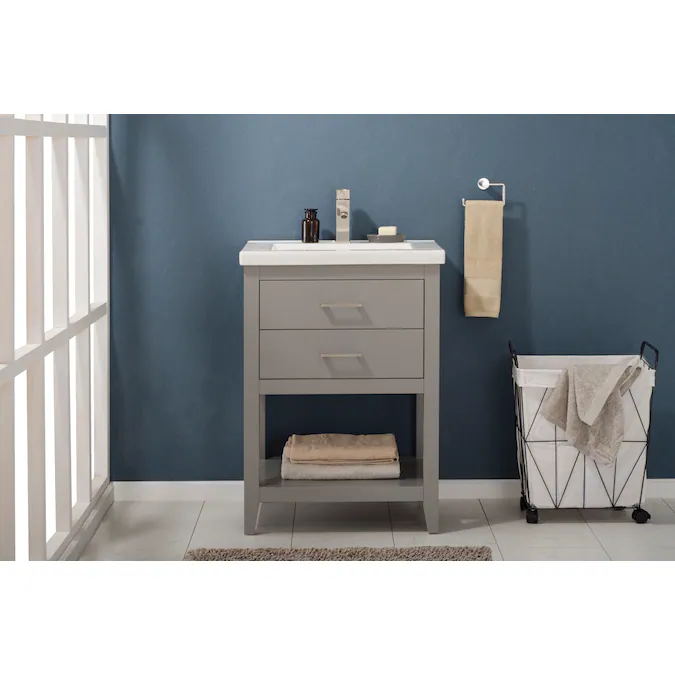Design Element Cara 24-in Gray Single Sink Bathroom Vanity with White Porcelain Top