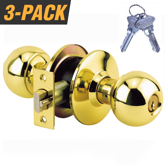 Premier Lock Keyed Alike Entry Door Polished Brass Exterior Storeroom Door Knob Combo Pack (3-Pack)