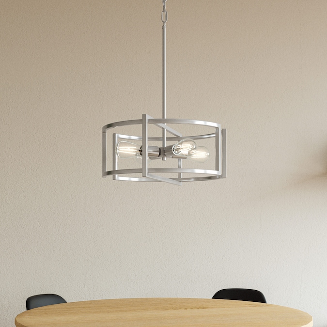 Quoizel Renford 4-Light Brushed Nickel Transitional Drum Medium Outdoor Hanging Convertible Pendant/semi-flush