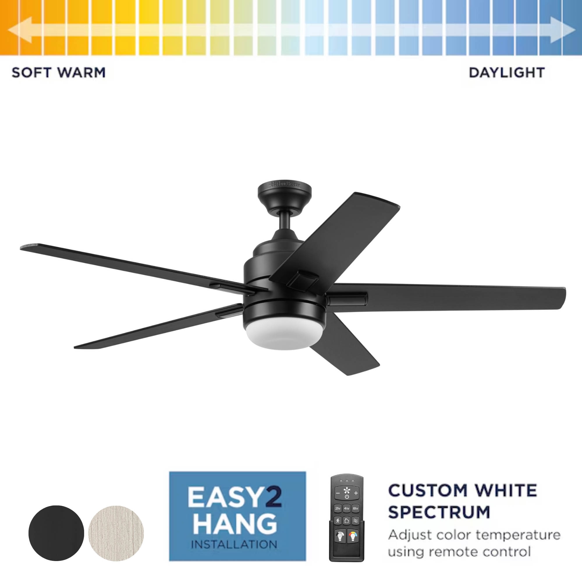 Flanagan III 52-in Color-Changing Integrated LED Outdoor Matte Black with Black/Driftwood Blades Ceiling Fan With Light - Remote Included ( 5 -Blade ) - Image 2