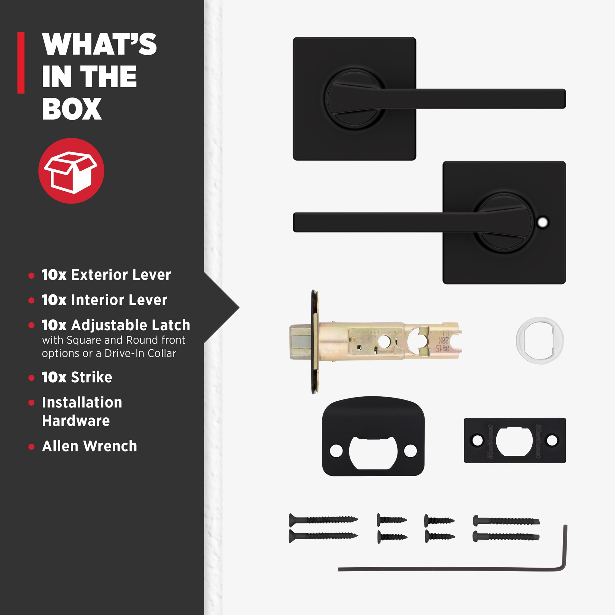 Casey Matte Black Interior Hall/Closet Passage Door Handle Contractor pack 10 -Pack - Image 7