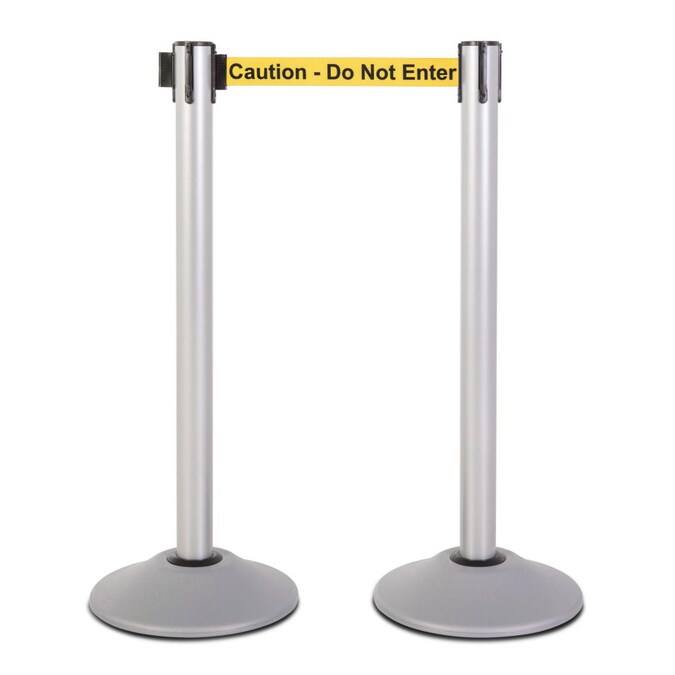 US Weight Heavy Duty Silver Premium Steel Stanchion with 7.5-foot Caution Retractable Belt