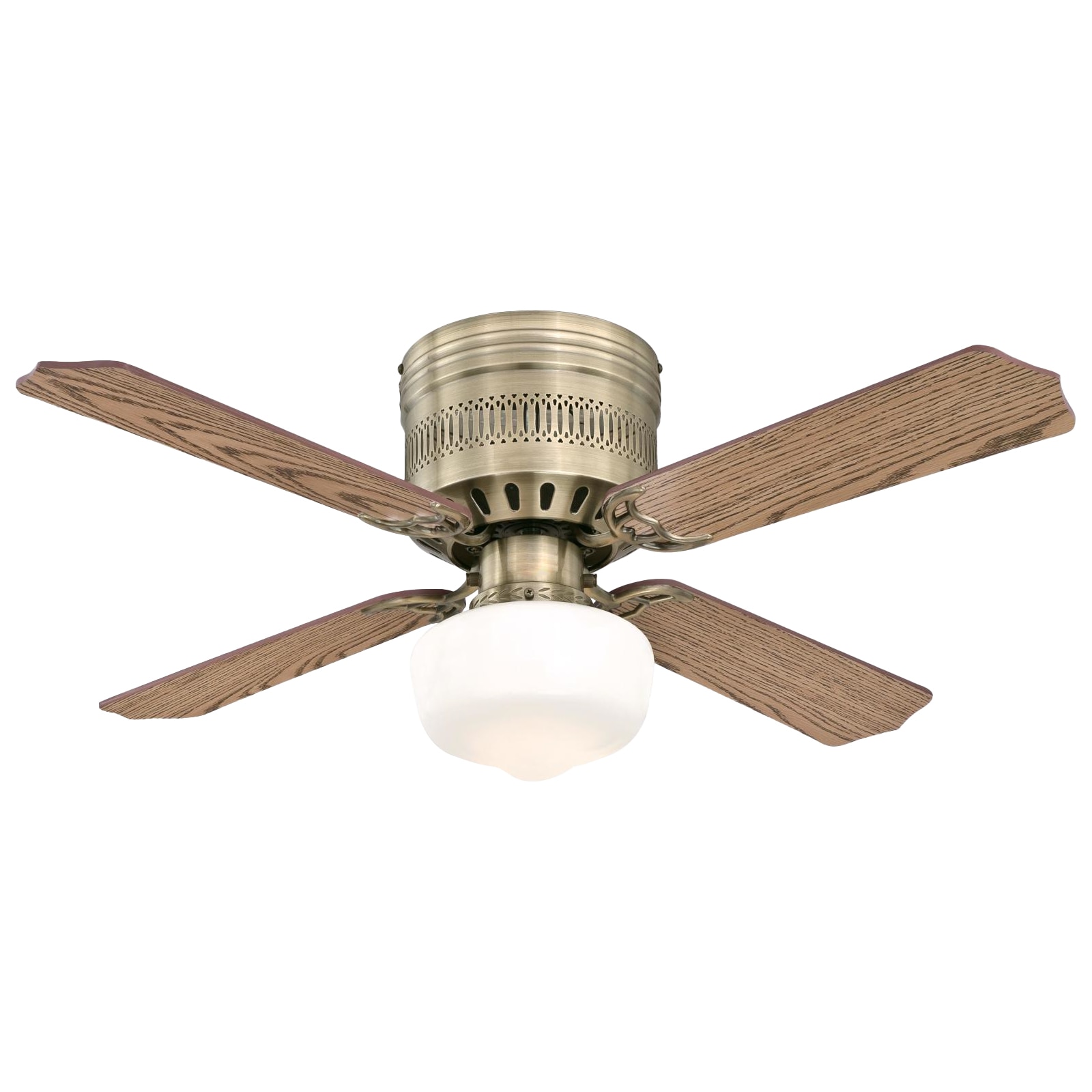 42-in Flush Mount Antique Brass with Light brown Blades Ceiling Fan With Light ( 4 -Blade )