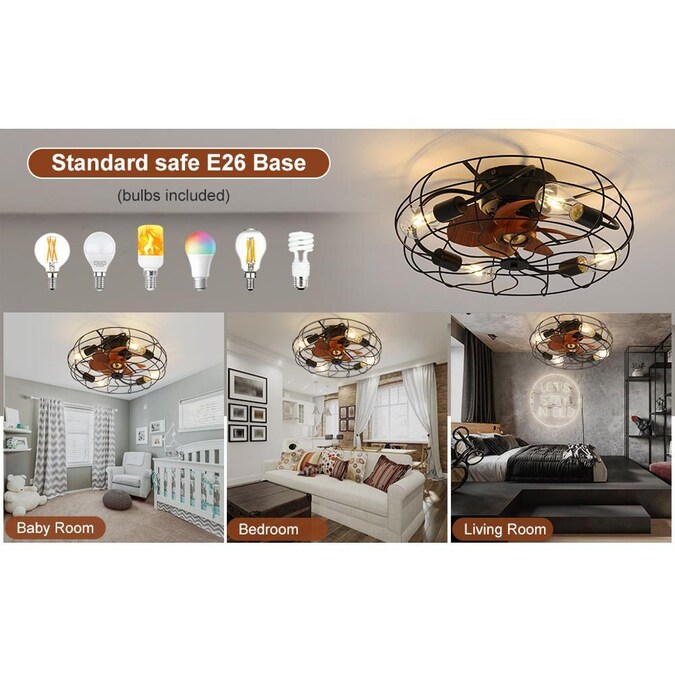 Bayfeve 20-in Black with Brown Wood Grain Blades LED Indoor/Outdoor Flush Mount Fandelier Ceiling Fan with Light and Remote (7-Blade) - Image 10