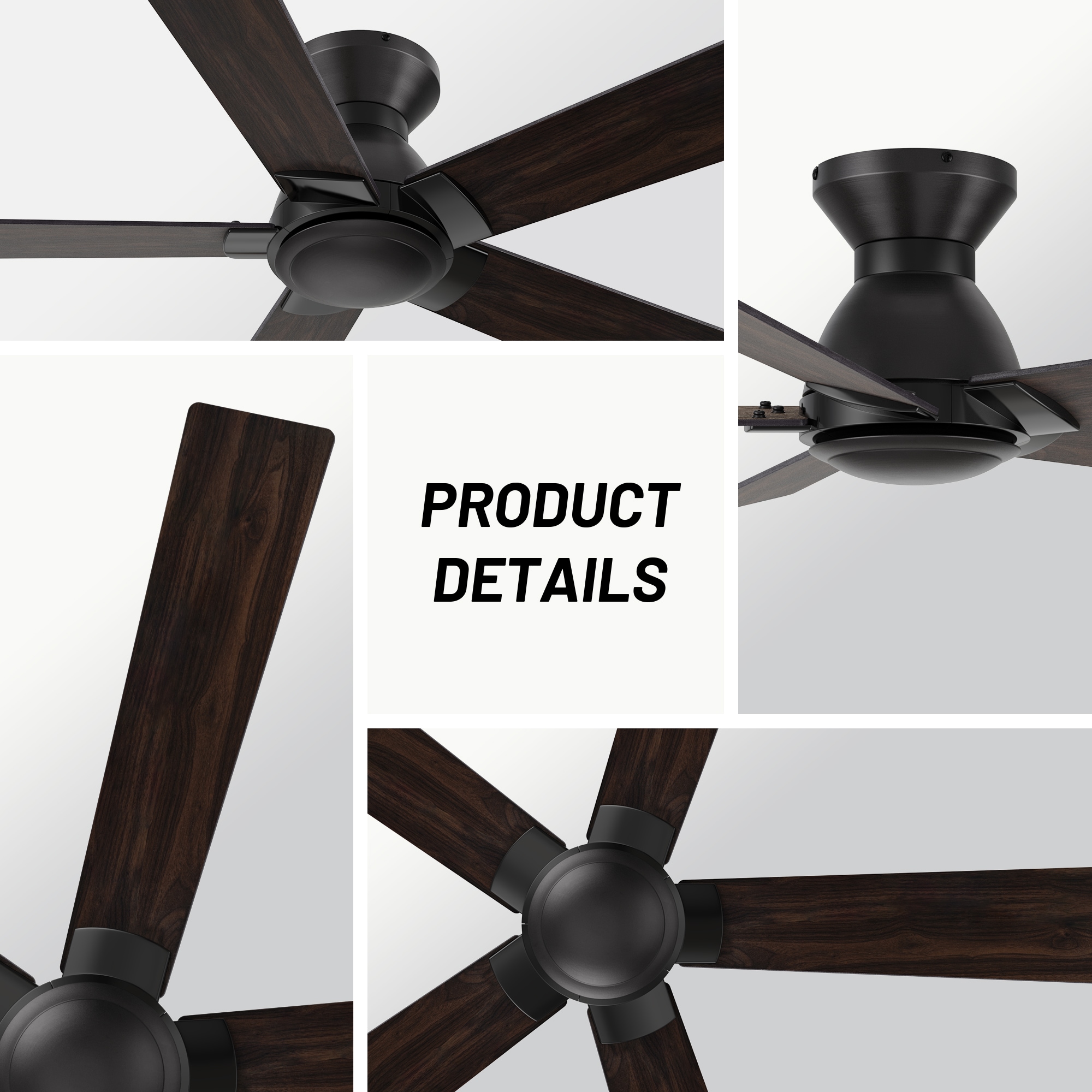 Vetric 52-in Flush Mount Black with Wooden/Walnut Blades Ceiling Fan Without Light - Remote Included ( 5 -Blade ) - Image 5