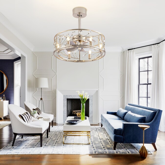 Breezary Fandelier 20-in Nickel with Silver Blades Indoor/Outdoor Cage Ceiling Fan with Light and Remote (5-Blade) - Image 5