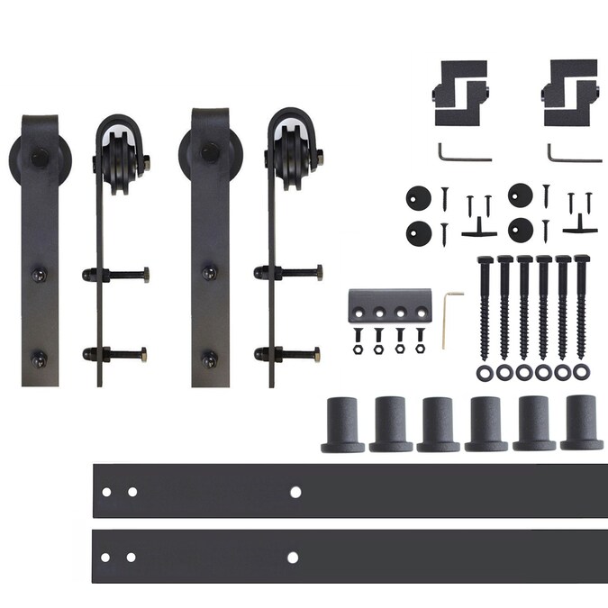 HOMACER 108-in Rustic Black Indoor J-strap Double Barn Door Hardware Kit