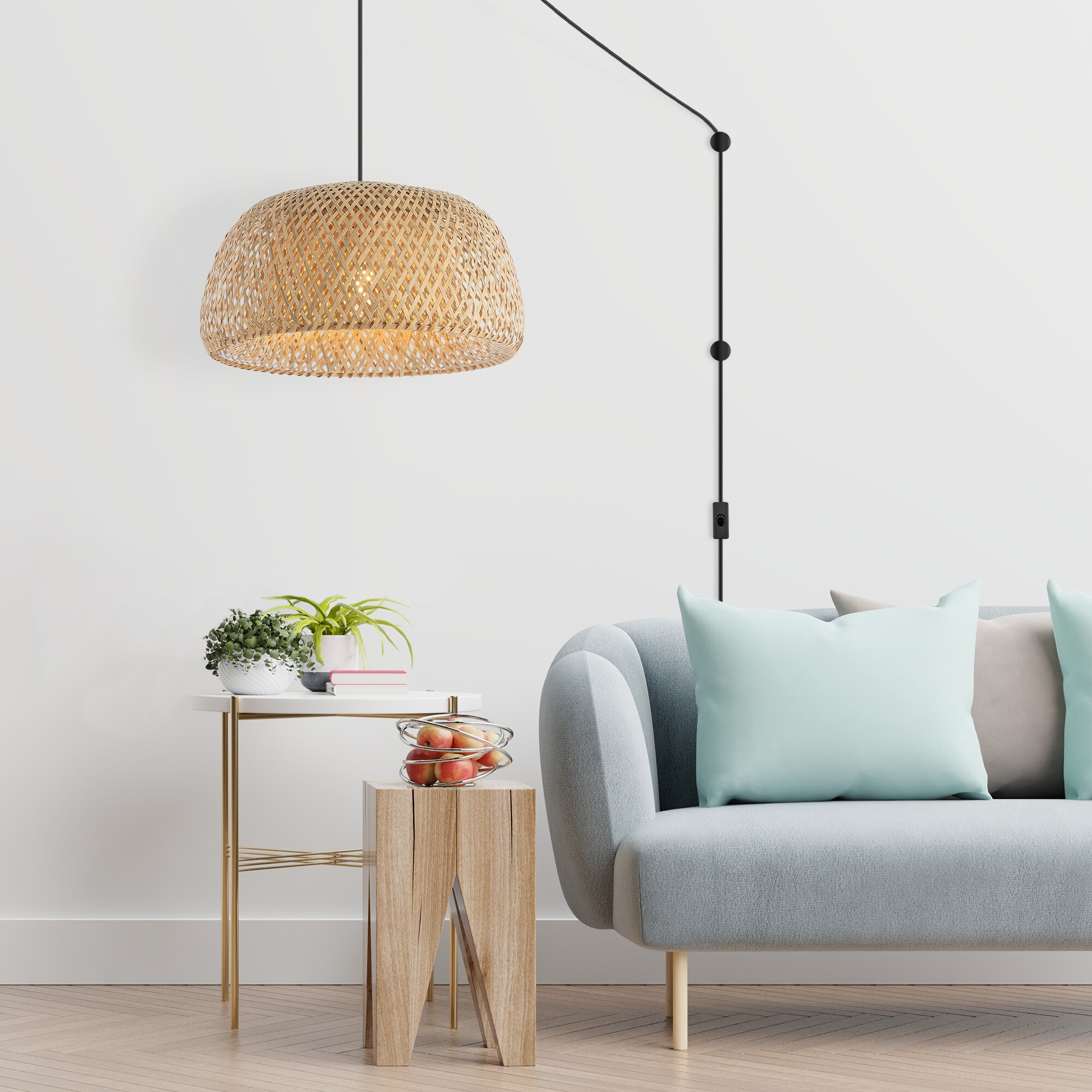 Mateo 18" Woven Bamboo Retro Diamond Farmhouse Coastal Brown Bohemian/global Bowl Medium Hanging Swag light - Image 7