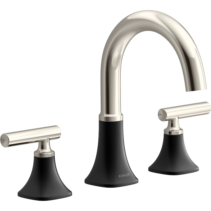 ER Rill Matte Black/Polished Nickel Widespread 2-Handle WaterSense Bathroom Sink Faucet with Drain