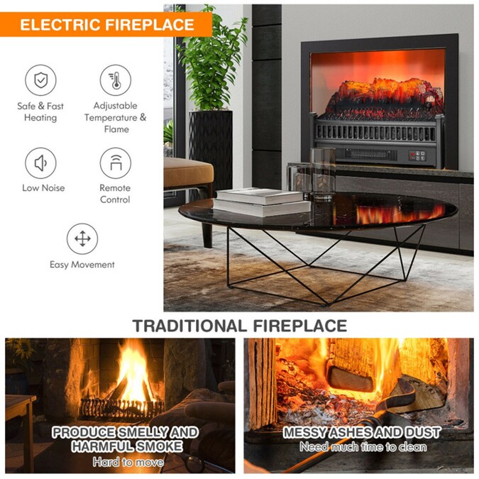 Clihome 23-in W Black Fan-forced Wall-mount Electric Fireplace with Remote Control Included - Image 9