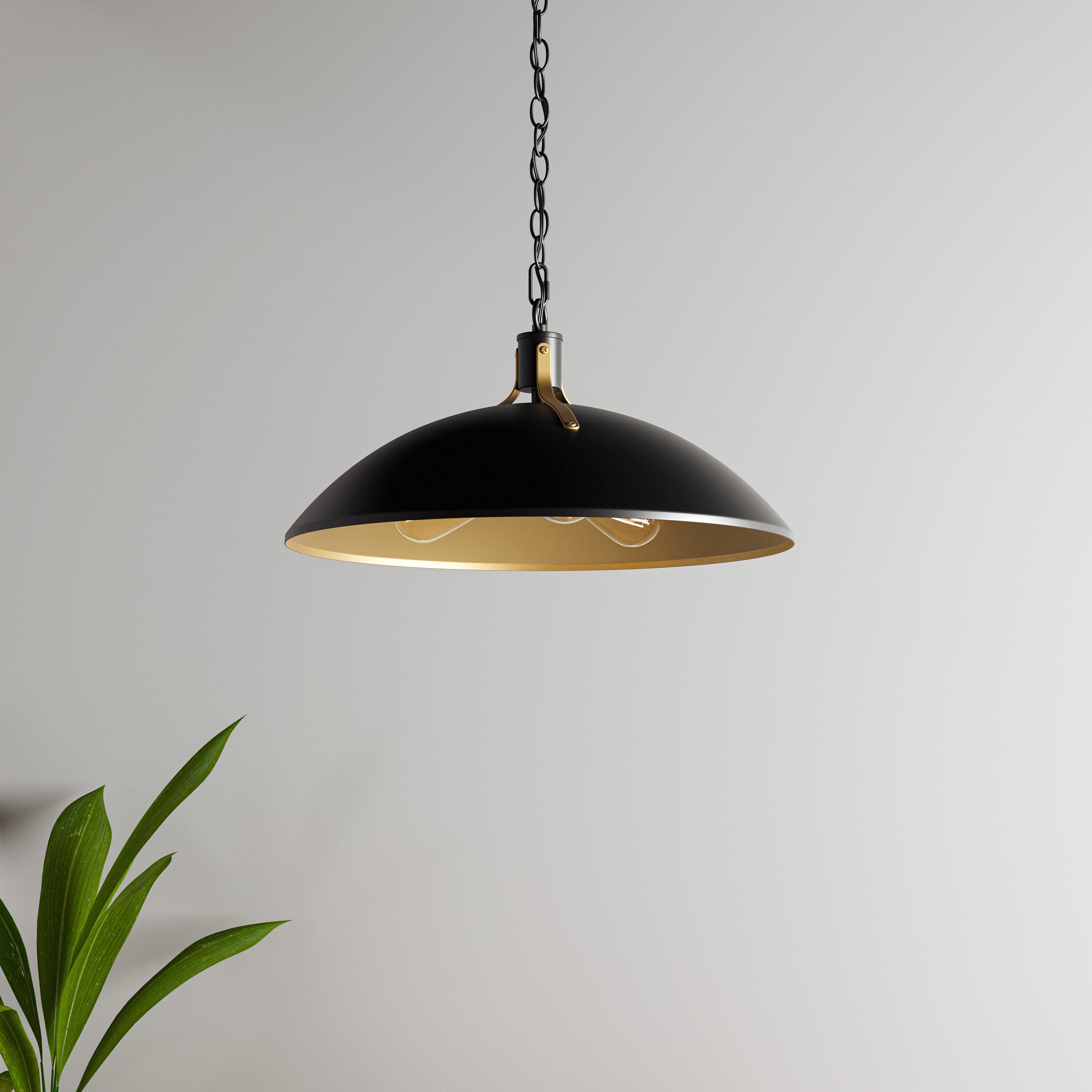 Lassen 3 -Light Matte Black and Nouveau Gold Modern/contemporary Dome Medium Hanging Pendant light