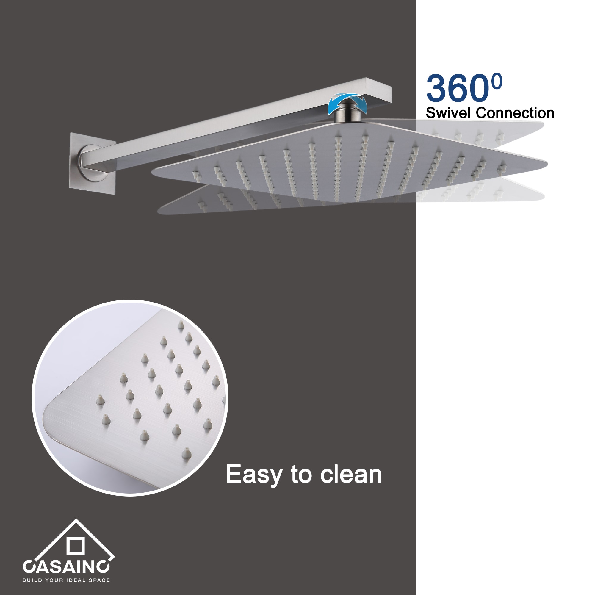 Shower system Brushed Nickel 1-handle Single function 10-Inches Square Shower Faucet with Valve - Image 6