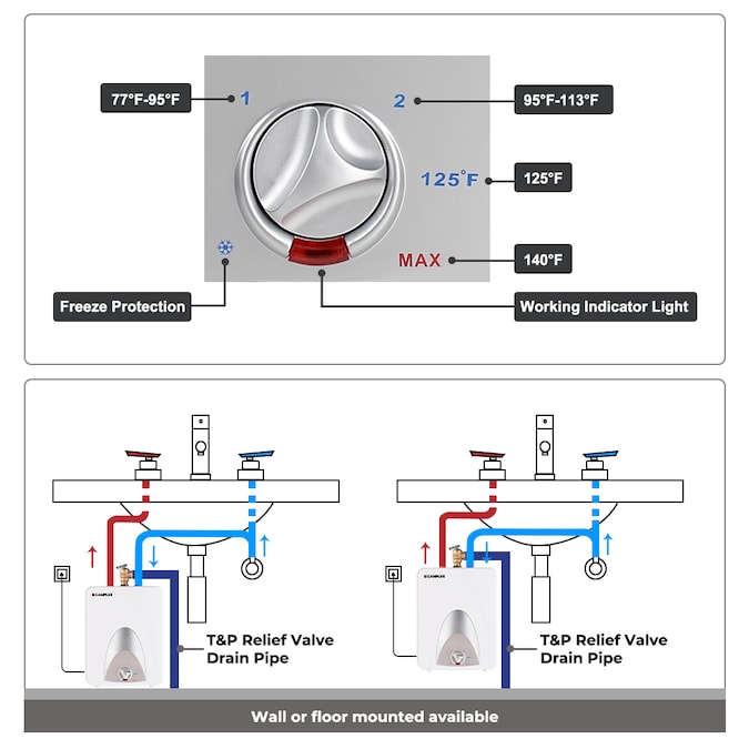 Camplux 2.5-Gallons Regular 1-year Warranty 1440-Watt 1 Element Point Of Use Electric Water Heater - Image 8