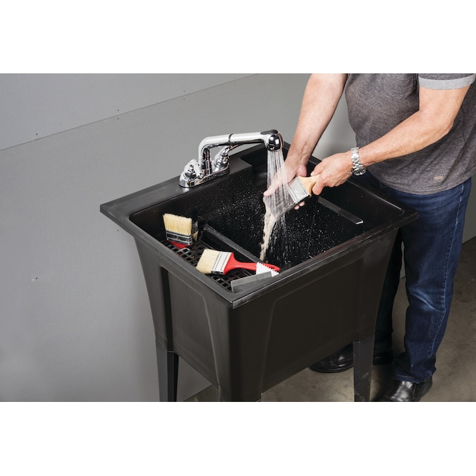 RuggedTub 24.25-in x 22-in 1-Basin White with Gray Speckles Freestanding Utility Tub - Image 8