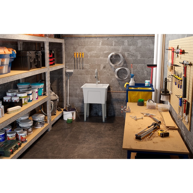 RuggedTub 24-in x 22-in 1 -Basin White Freestanding Utility tub with Drain with Faucet - Image 3