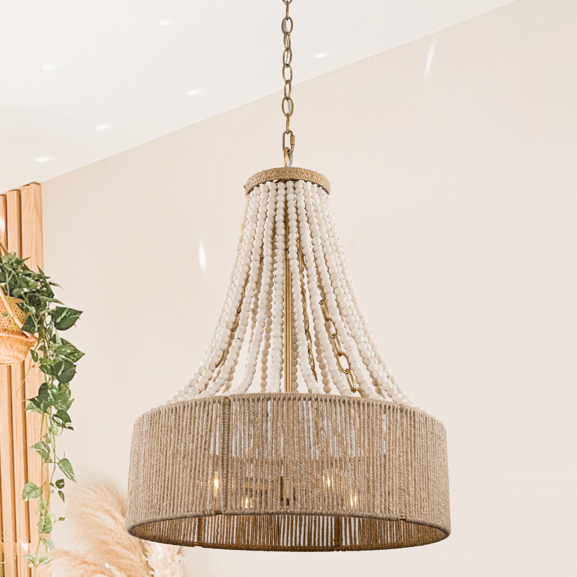 4 -Light Brushed Gold Farmhouse Beaded For Use in Bedrooms, Dining Rooms, Foyers, Kitchens, Living Rooms Chandelier