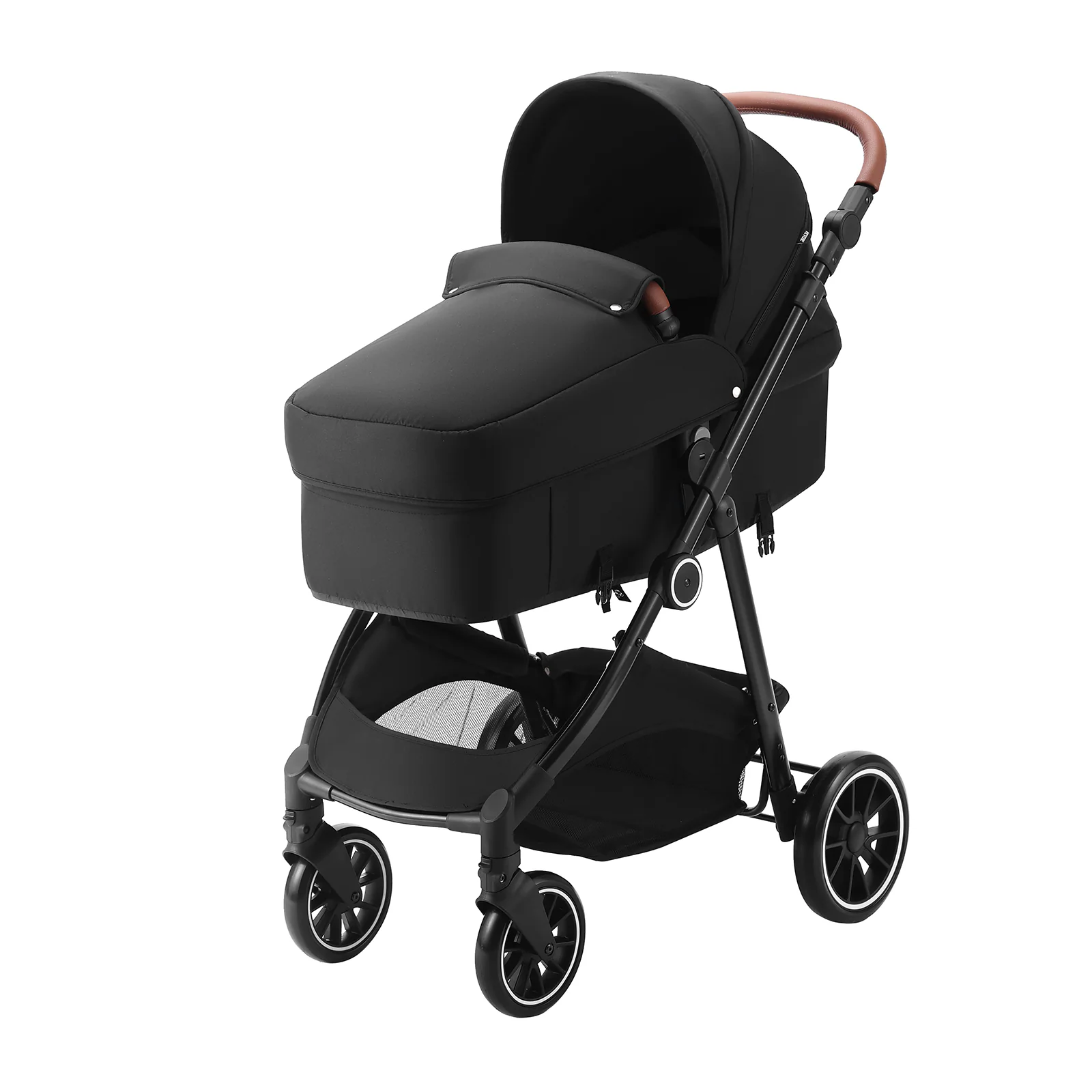 Standard Baby Stroller - Black with Bassinet Adjustable Backrest and Foldable Reversible Seat for 6M-3Y