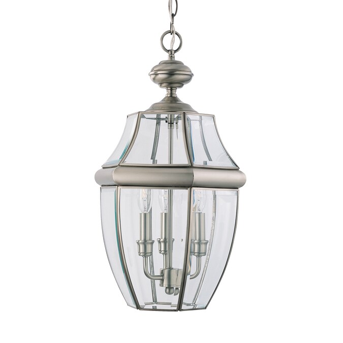 Generation Lighting Lancaster 3-Light Antique Brushed Nickel Transitional Beveled Glass Lantern Medium Outdoor Hanging Single