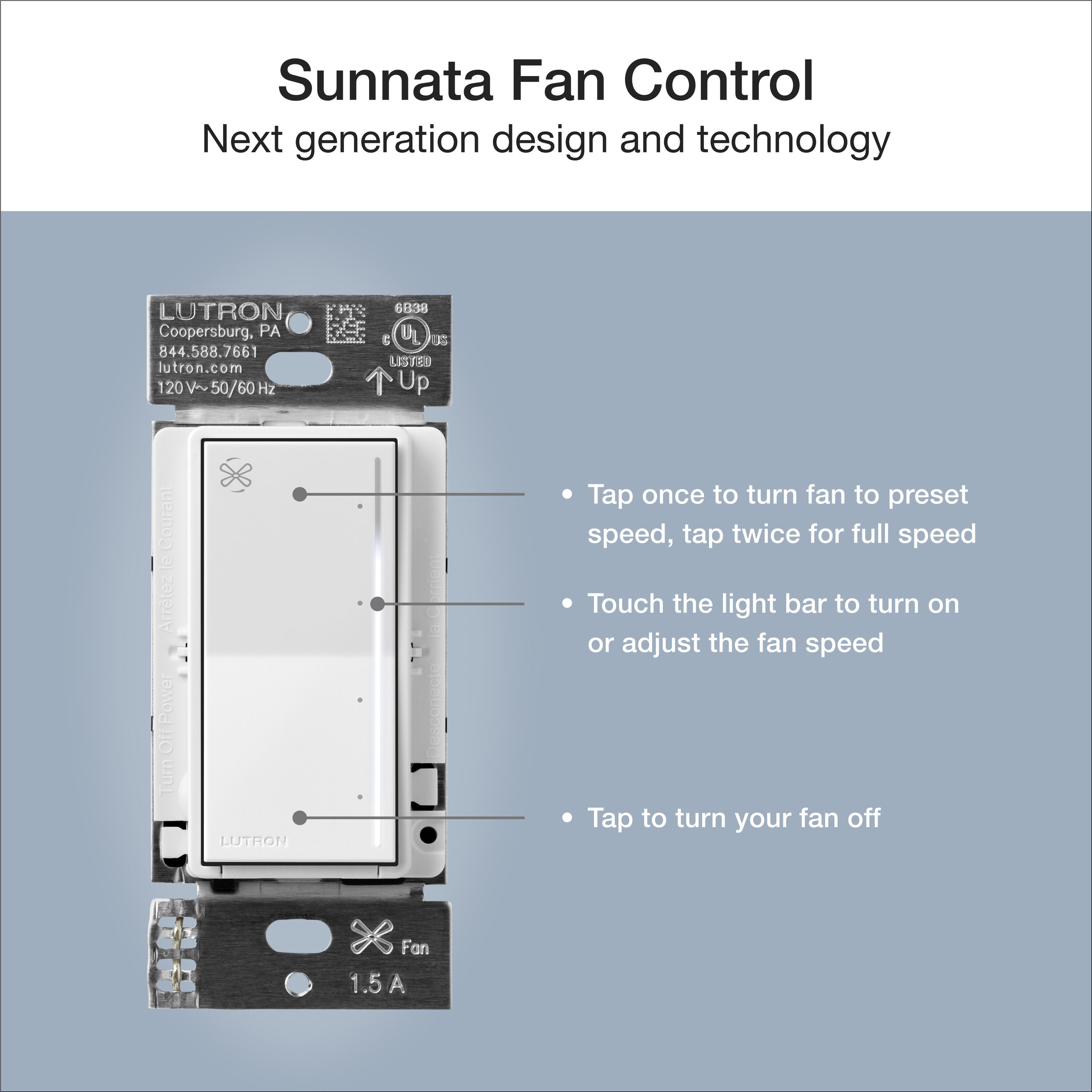 Sunnata Fan Control 1.5 -Amp 4-speed Touch Fan Control White - Image 6