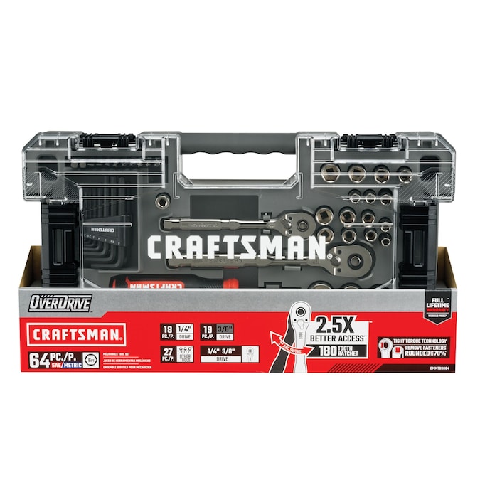 CRAFTSMAN OVERDRIVE 64-Piece Standard (SAE) and Metric Gunmetal Chrome Mechanics Tool Set with Hard Case - Image 10