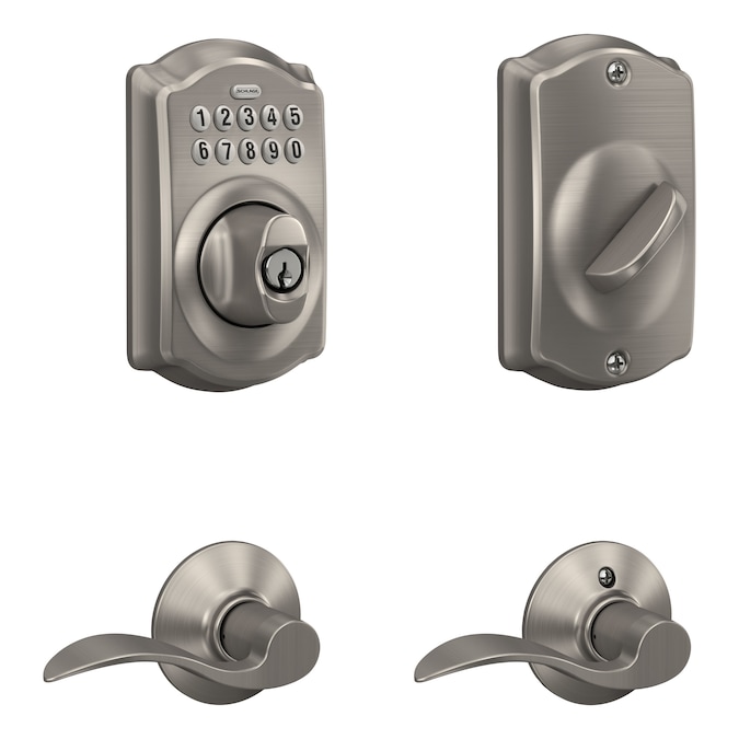 Schlage Camelot Satin Nickel Electronic Deadbolt and Handleset with Keypad