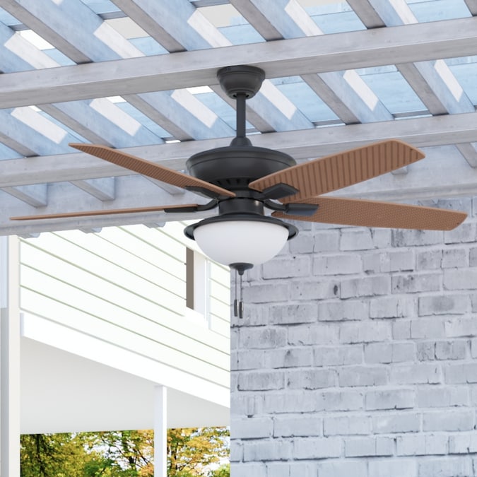 Harbor Breeze Shadwell 52-in Bronze with Textured Palm/Wood Grain In Java Blades LED Indoor/Outdoor Ceiling Fan with Light (5-Blade)