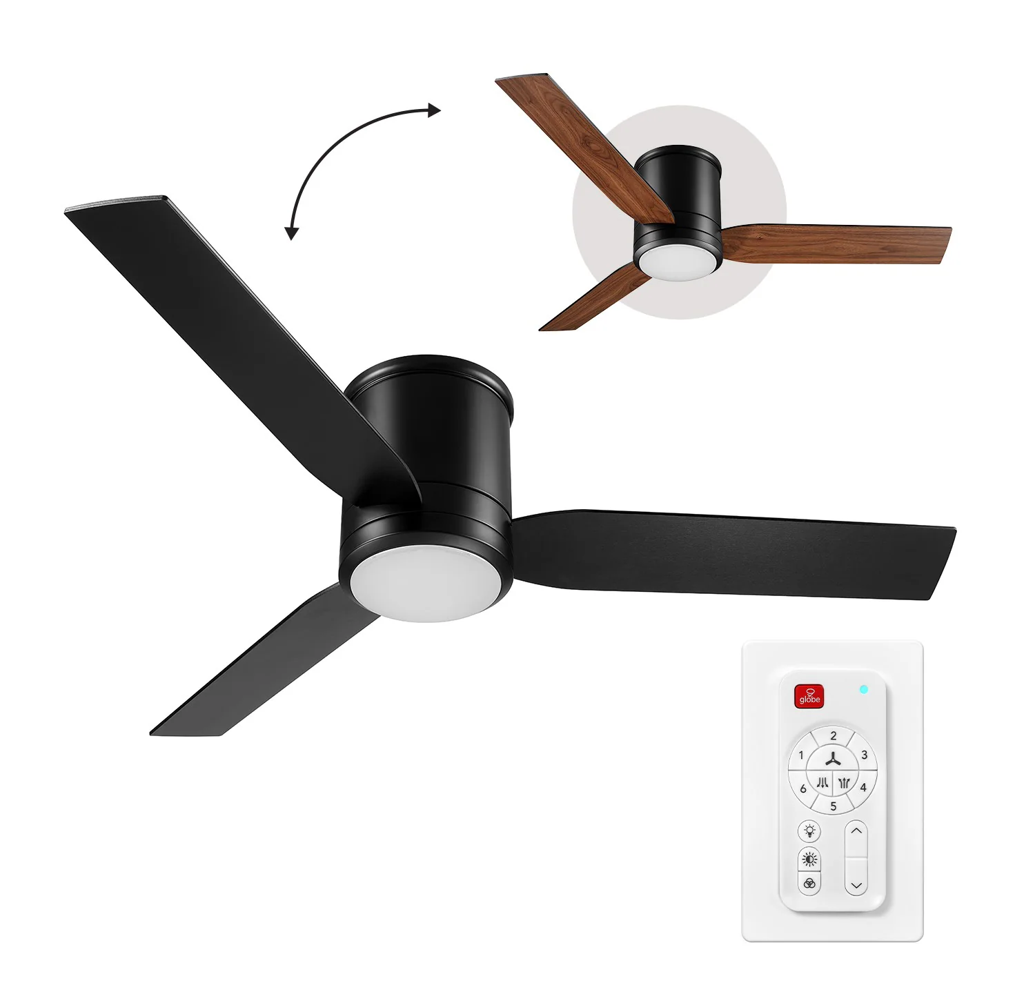 Caledon 52-in Color-Changing Integrated LED Outdoor Flush Mount Smart Black with Matte Black Blades Ceiling Fan With Light - Remote Included ( 3 -Blade ) - Image 2