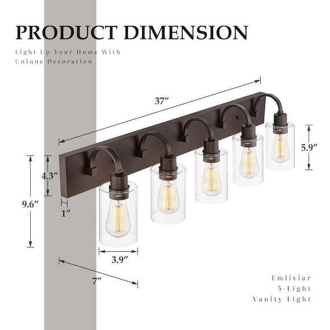 LTMATE JAZAVA 37-in 5-Light Oil-Rubbed Bronze Industrial Vanity Light - Image 3