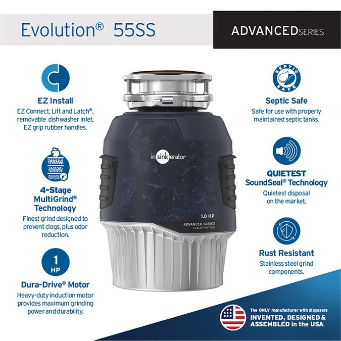 InSinkErator Evolution 55ss Advanced Series Continuous Feed 1-HP Septic Safe Non-corded Garbage Disposal with Noise Insulation - Image 3
