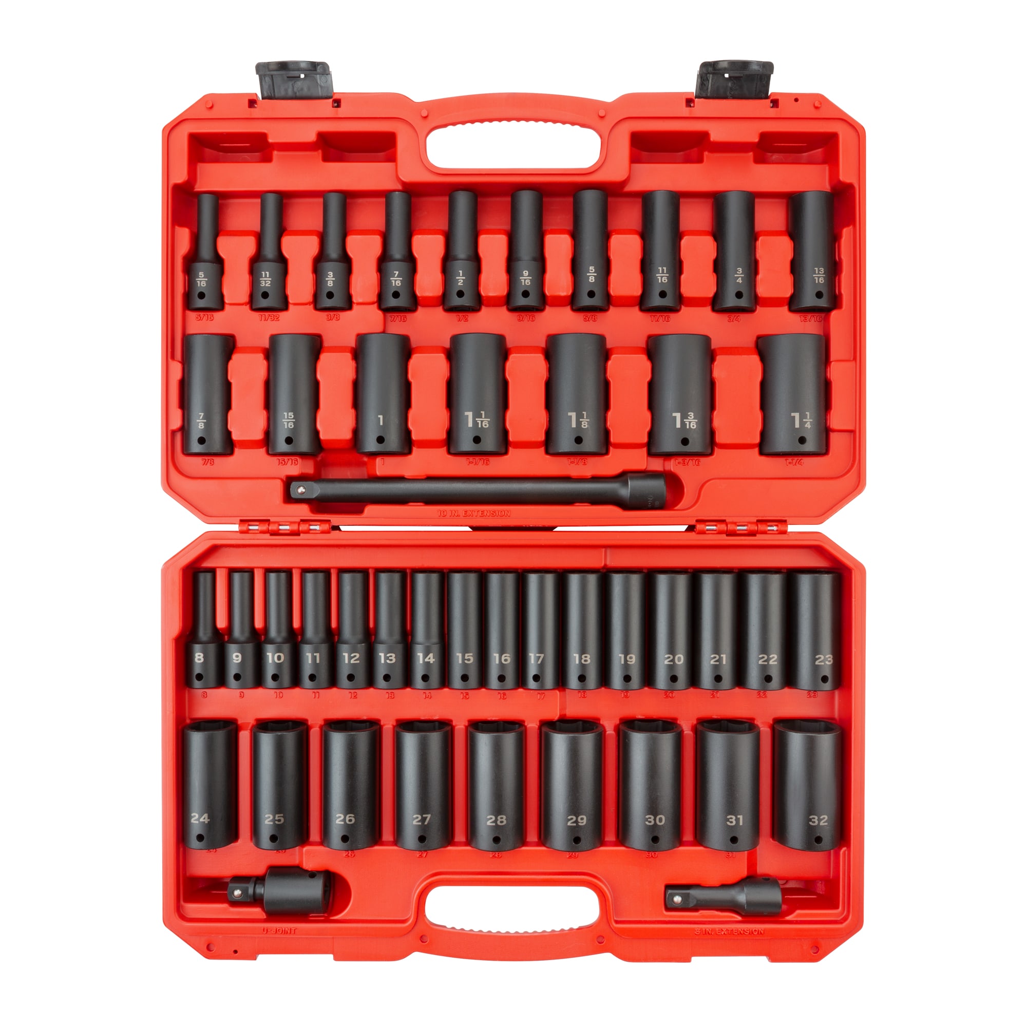 45 -Piece Standard (SAE) and Metric 1/2-in Drive Set 6-point Impact Socket Set