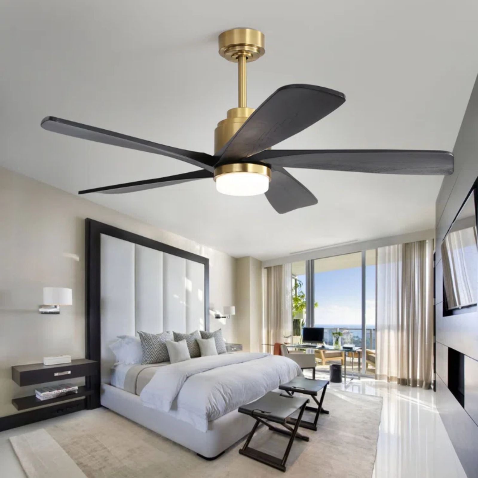 52K085SMTY 52-in Color-Changing Outdoor Smart Gold with Black Blades Ceiling Fan With Light and Remote ( 5 -Blade ) - Image 4