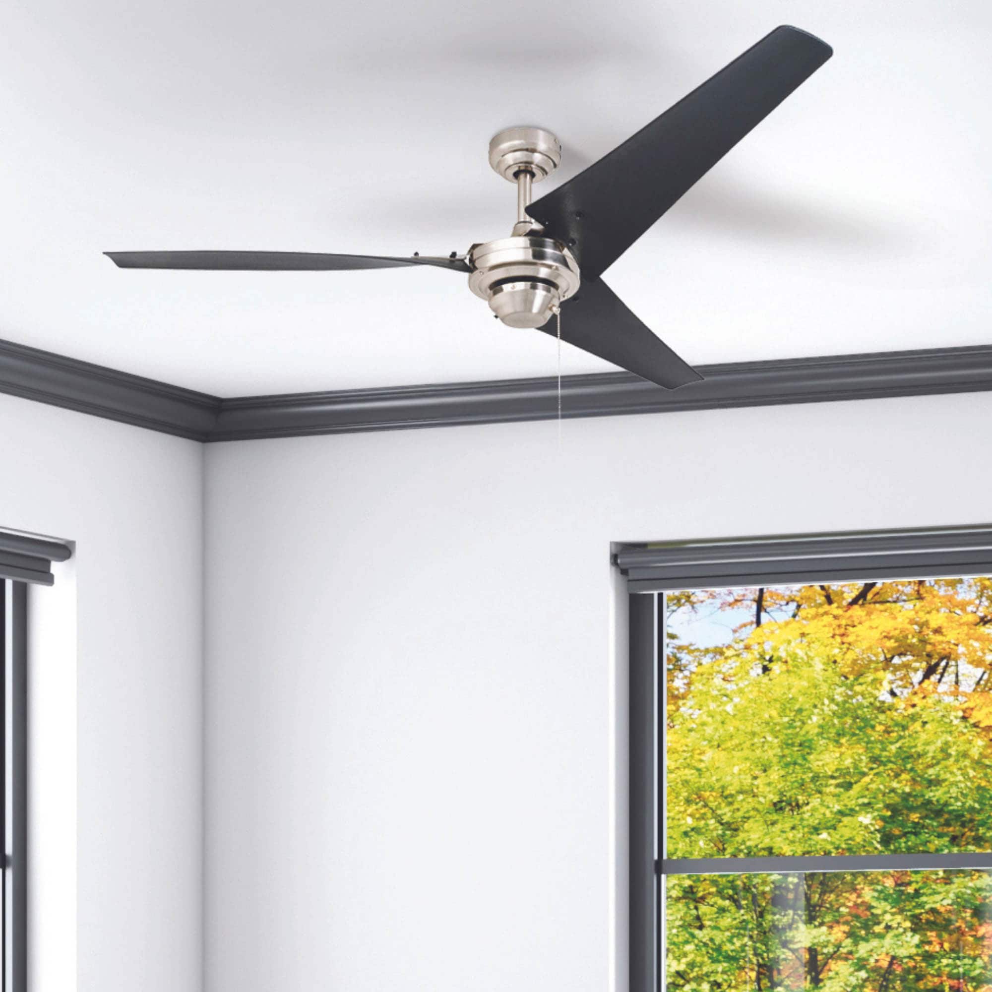 Almadale 56-in Brushed Nickel with Matte Black Blades Ceiling Fan Without Light ( 3 -Blade )
