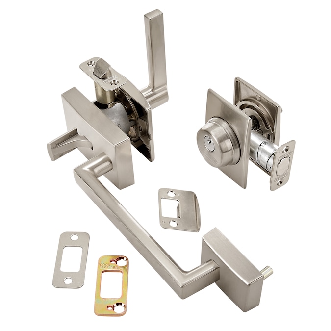 Schlage Century Satin Nickel Single Deadbolt Keyed Entry Door Handleset with Latitude Lever - Image 2