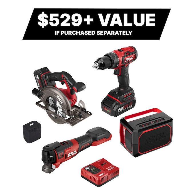 SKIL PWR CORE 20-volt 4-Tool Brushless Power Tool Combo Kit (2-Batteries Included and Charger Included)