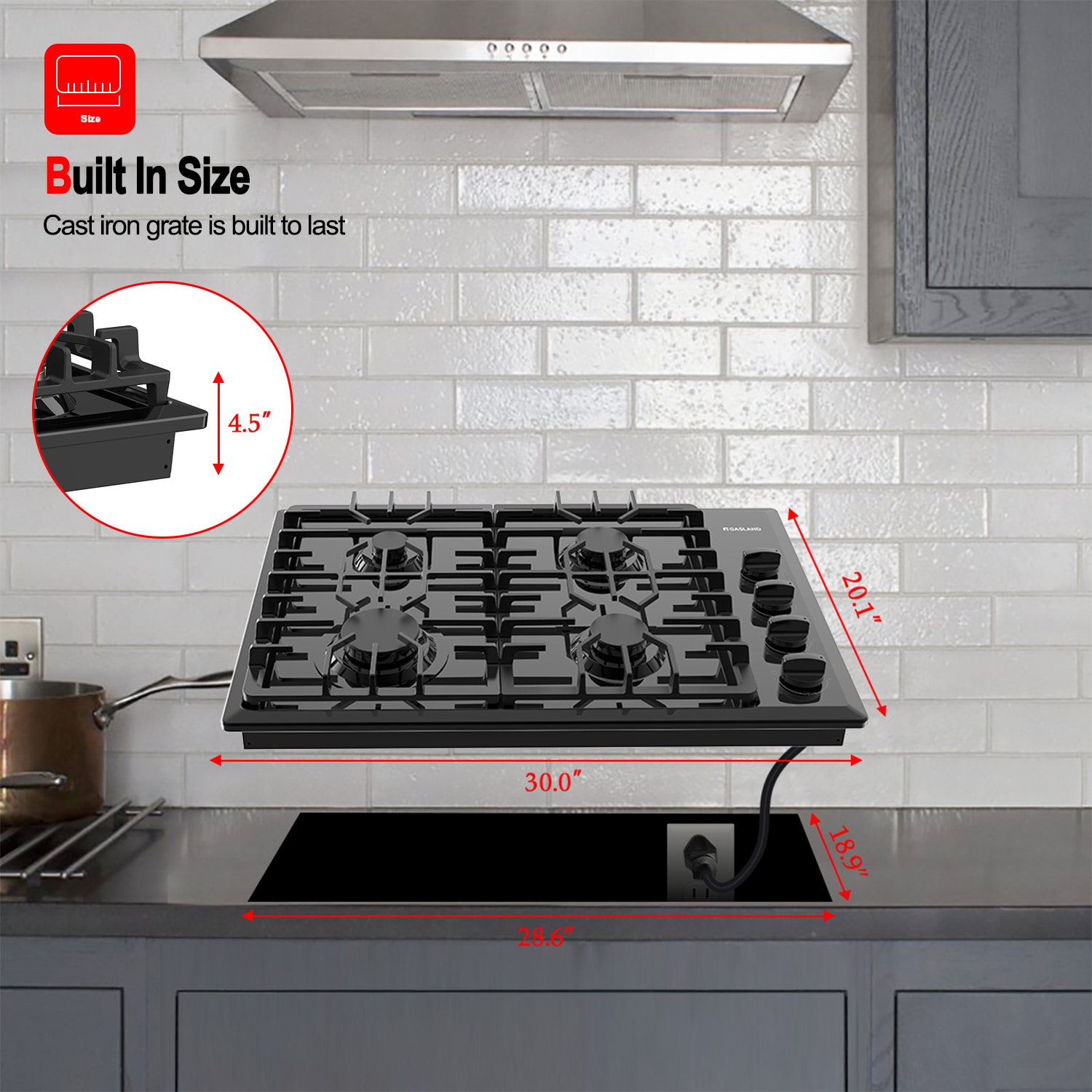 Gas Stovetop 30-in 4 burners Black Gas Cooktop - Image 7